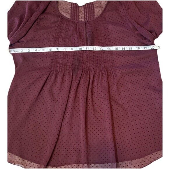 Burgundy Peasant Blouse‎ Swiss Dot Semi Sheer Keyhole Babydoll Top Women Small - Picture 7 of 9